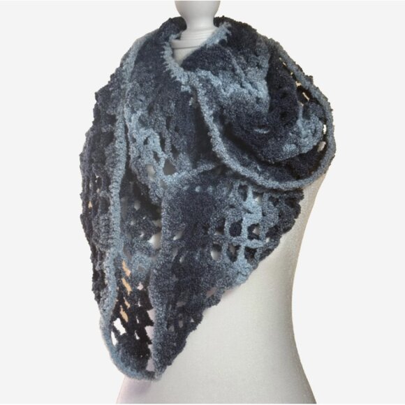 Blue Ombre Crochet Infinity Scarf – Soft & Cozy Winter Loop - Picture 2 of 5